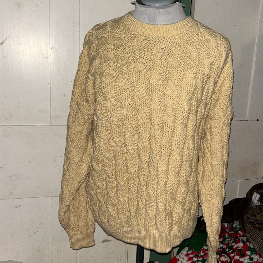 NOSWT Vintage 90s Sweater Lands’ End Direct Merchant 100% Cotton Fisherman Knit